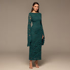Teal Lace Long Sleeve Maxi Dress - shopaleena