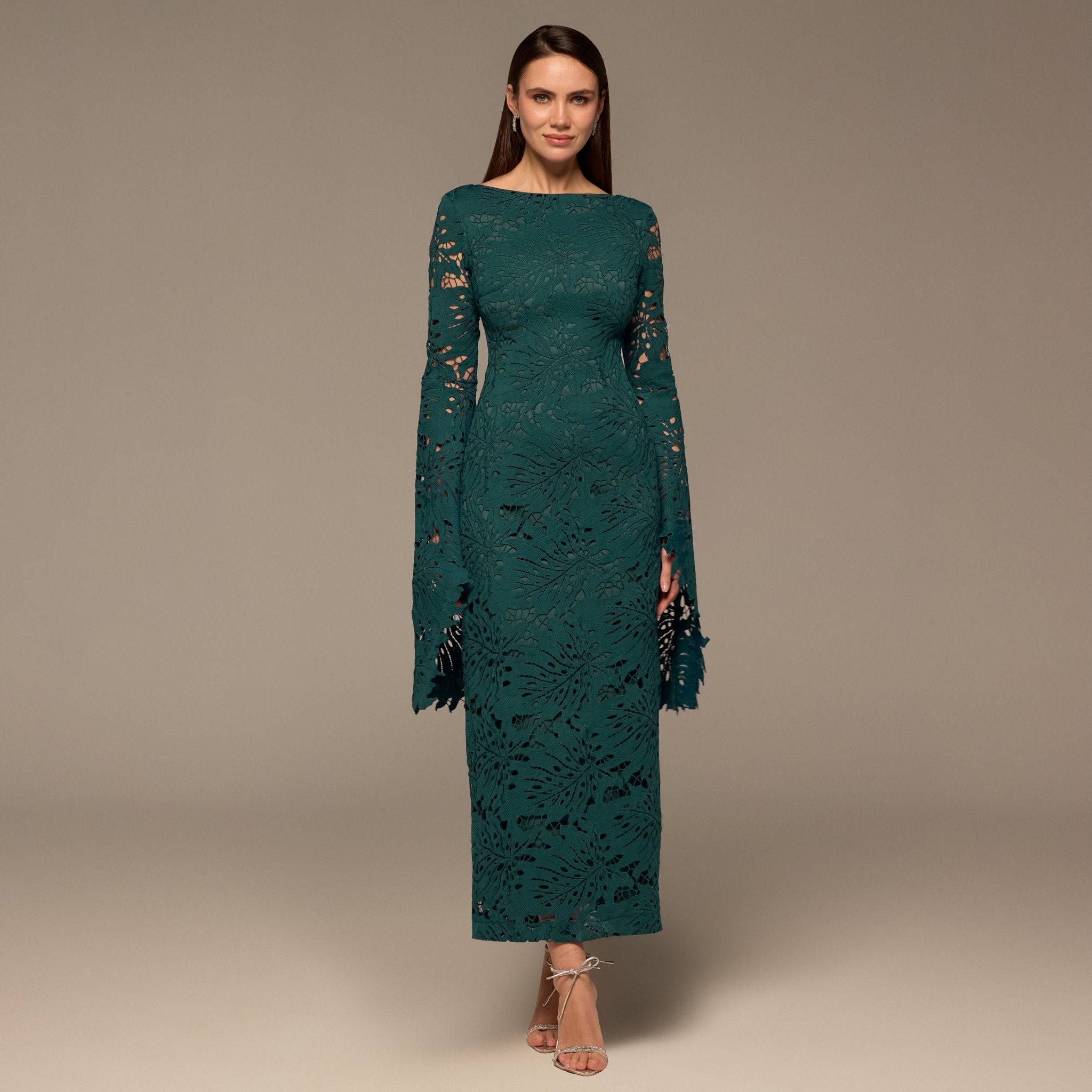 Teal Lace Long Sleeve Maxi Dress - shopaleena