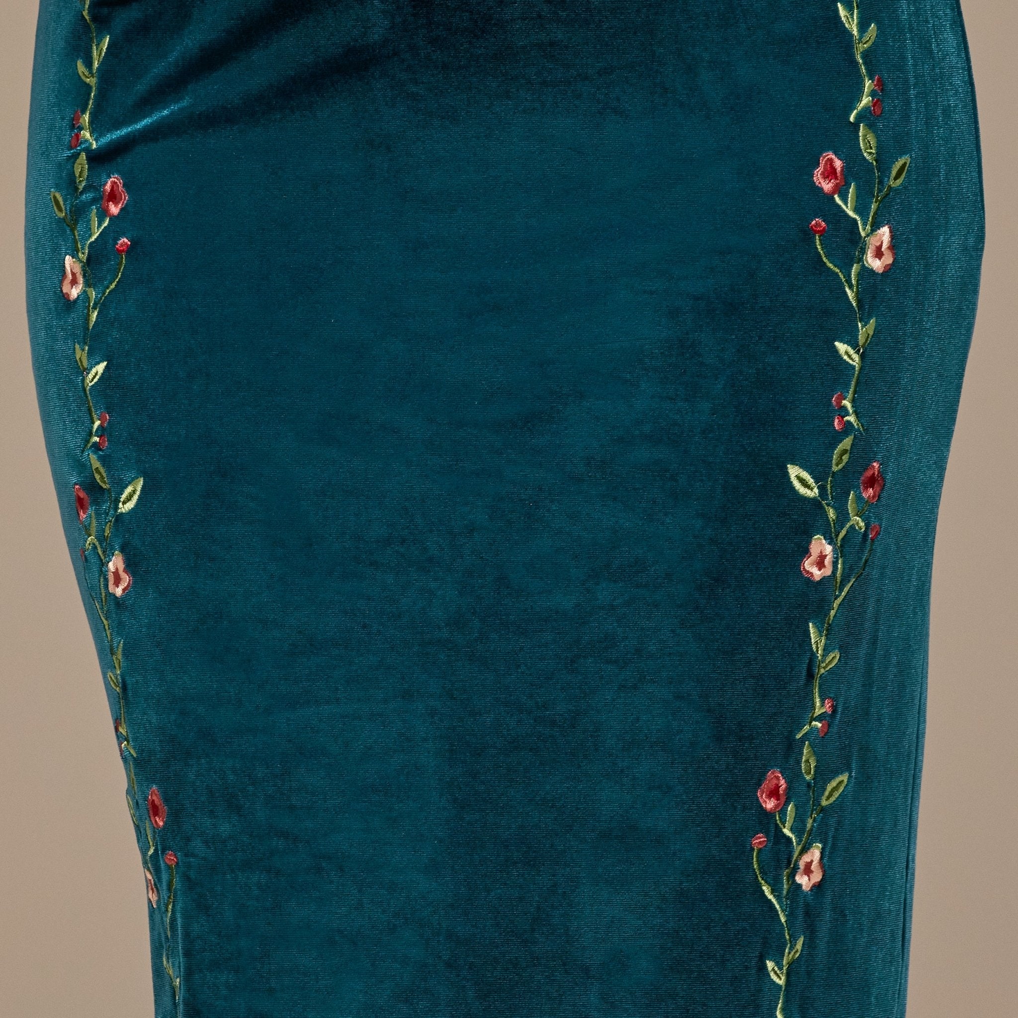 Teal Off - Shoulder Embroidered Organza & Velvet Dress - shopaleena