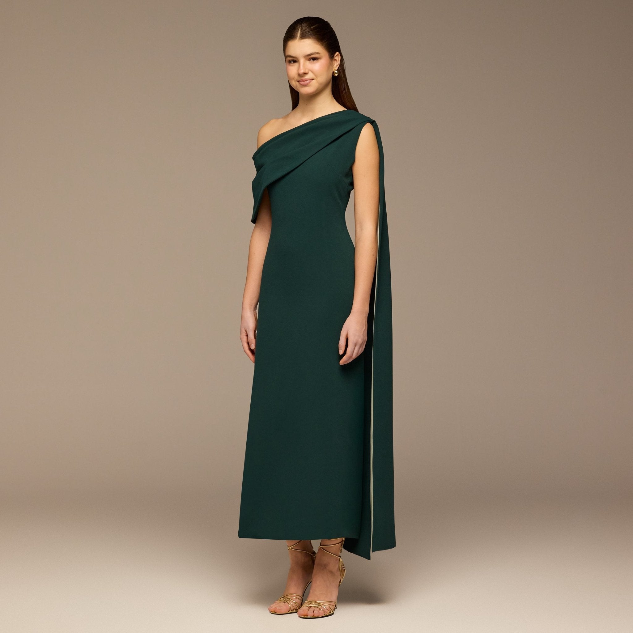 Teal One - Shoulder Crepe and Satin Dress - shopaleena