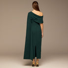 Teal One - Shoulder Crepe and Satin Dress - shopaleena
