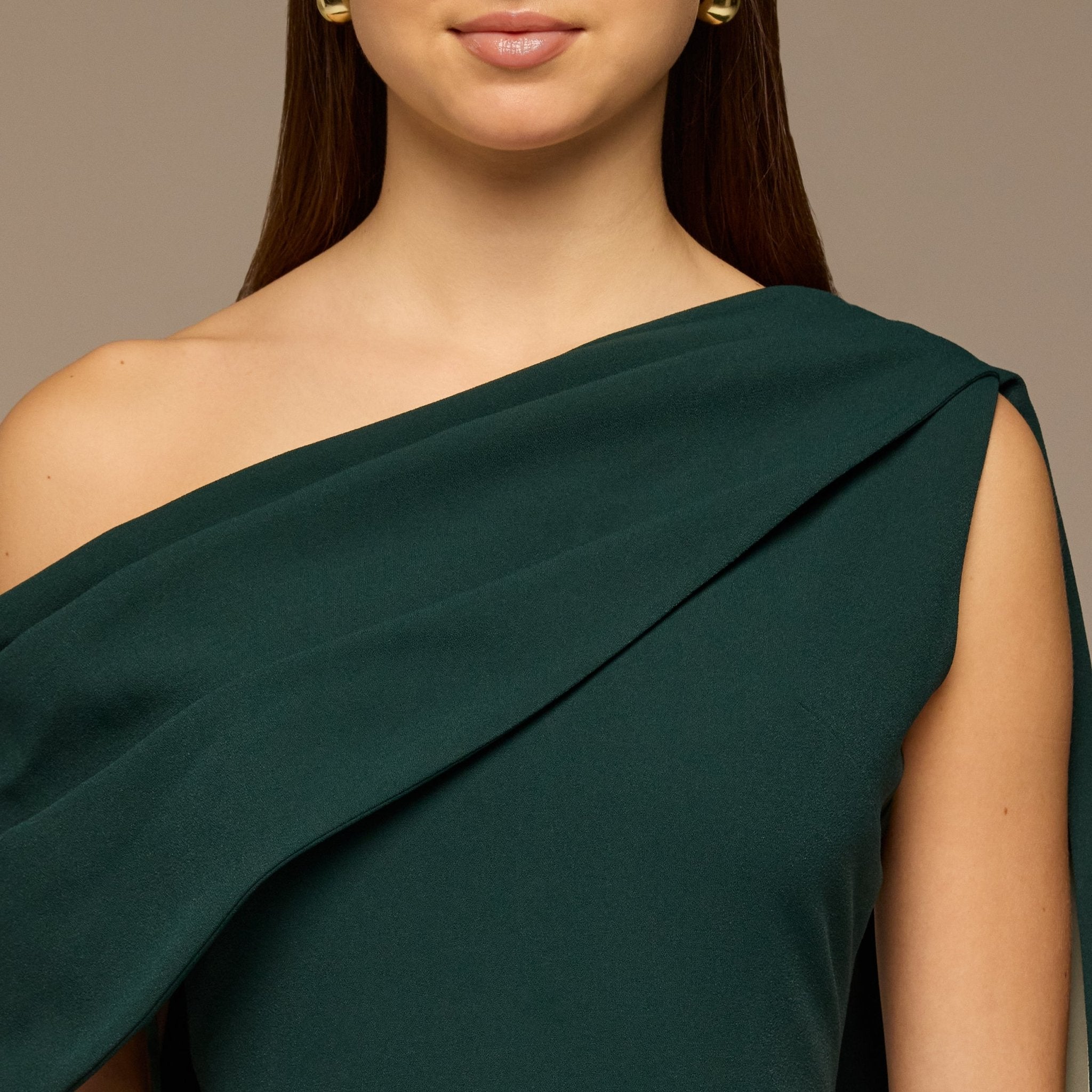 Teal One - Shoulder Crepe and Satin Dress - shopaleena