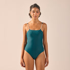 Teal Pearl Strap One Piece Swimsuit - shopaleena