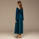 Teal Velvet Chiffon One - Shoulder Maxi Dress - shopaleena
