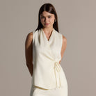 Tencel Blended Linen Ivory Wrap Top with Side Tie - shopaleena