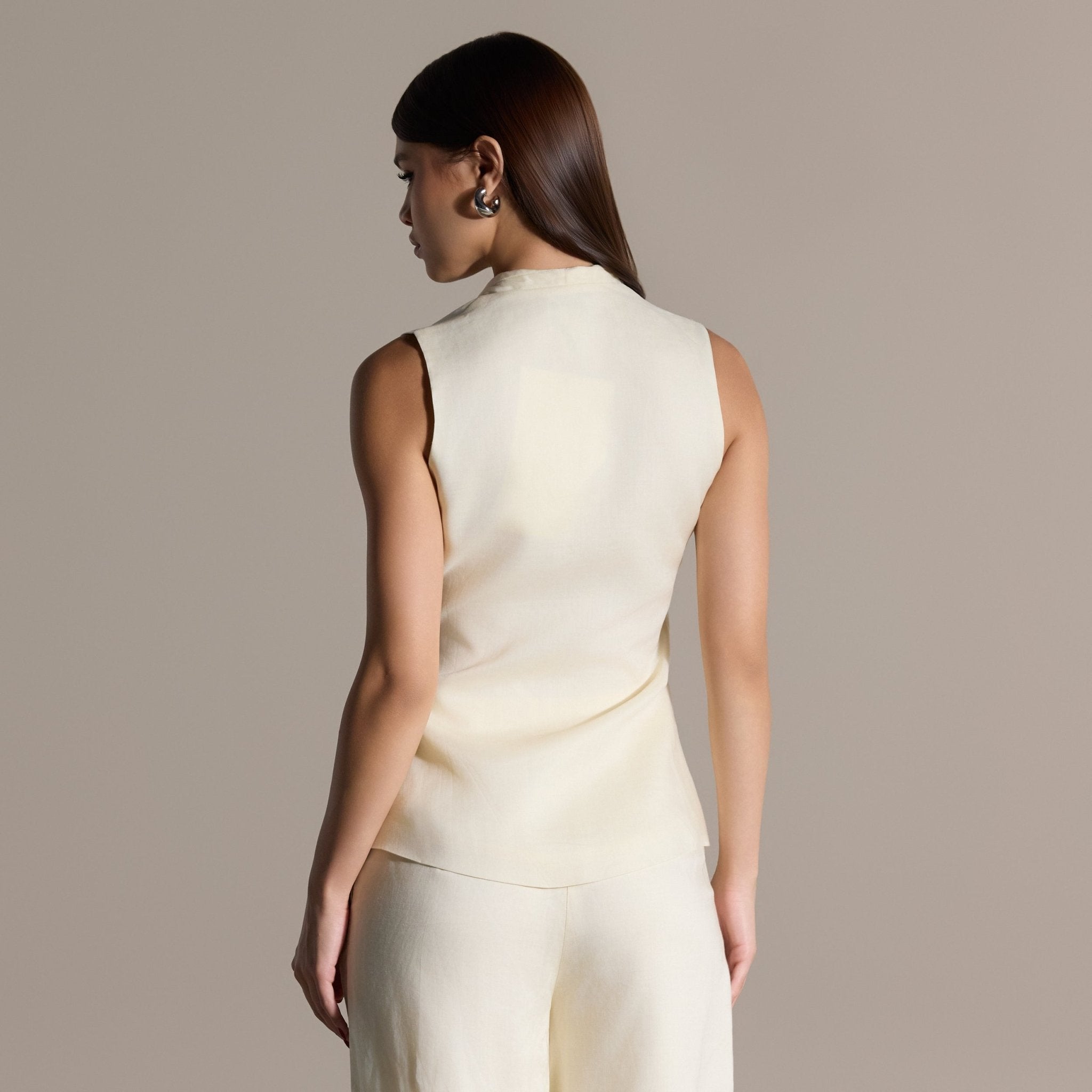 Tencel Blended Linen Ivory Wrap Top with Side Tie - shopaleena