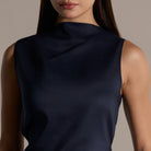 Tencel Linen Navy Sleeveless Asymmetric Top - shopaleena