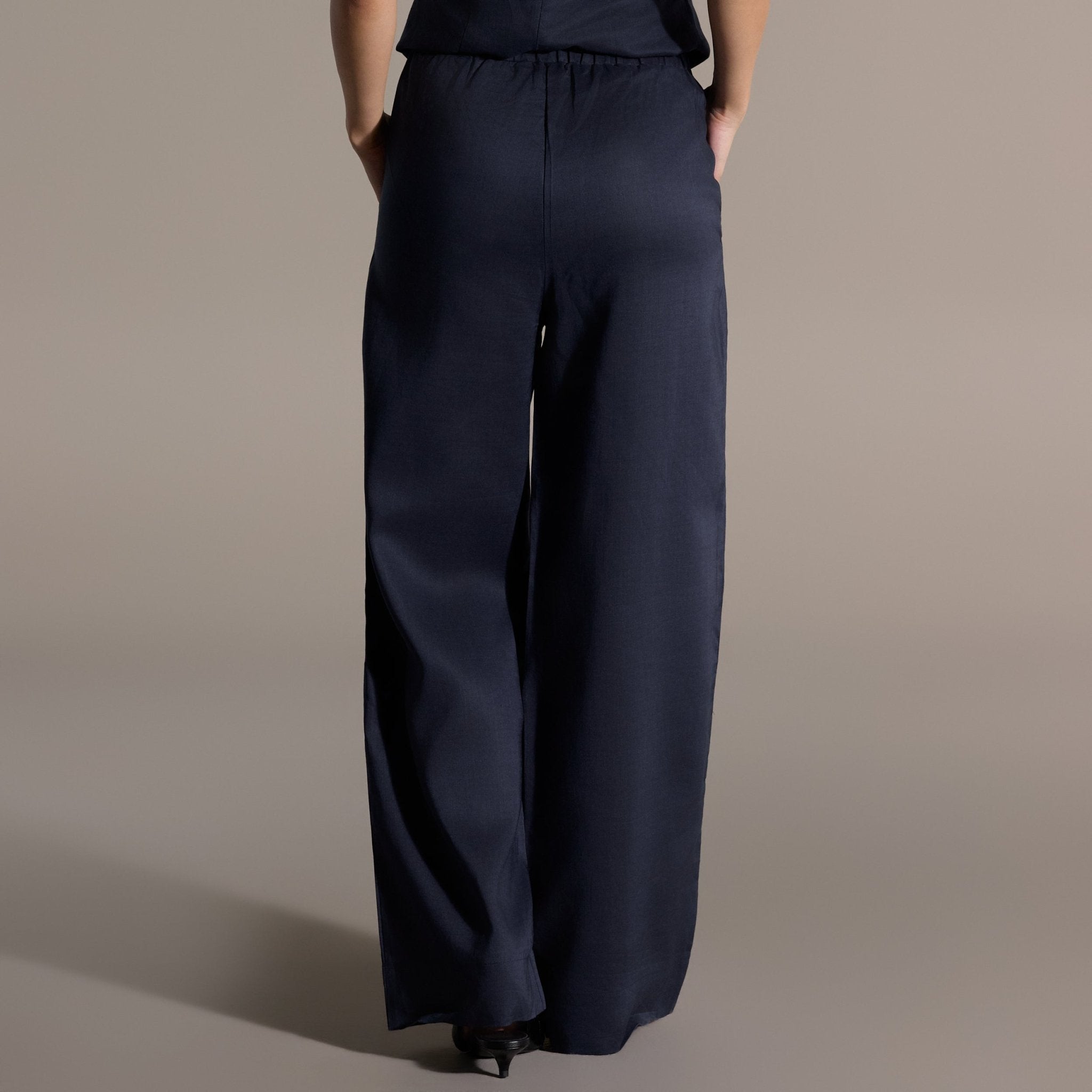 Tencel Linen Navy Wide-Leg Pants - shopaleena