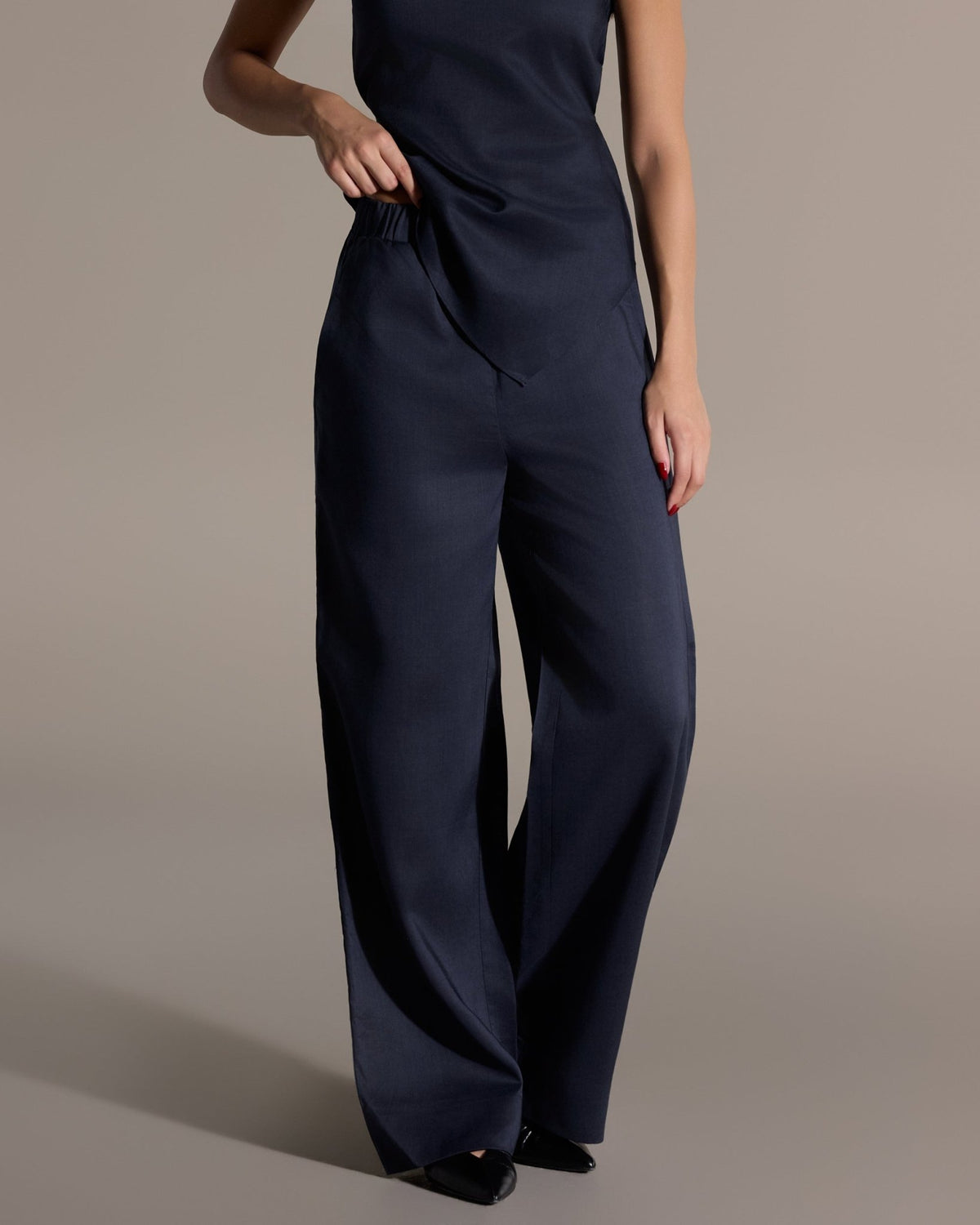 Tencel Linen Navy Wide-Leg Pants - shopaleena
