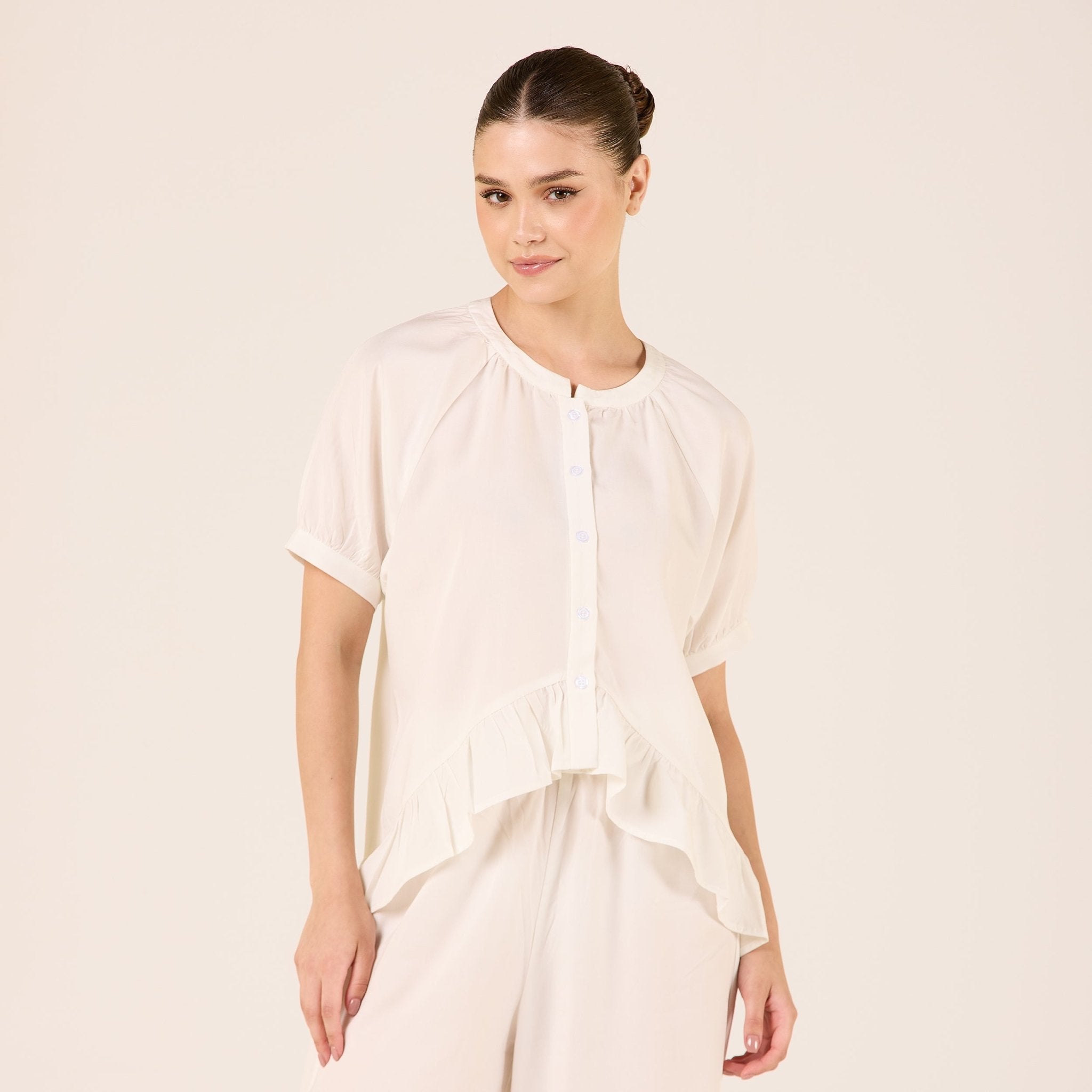 Tencel Plaid Short Balloon Sleeve Shirt - shopaleena