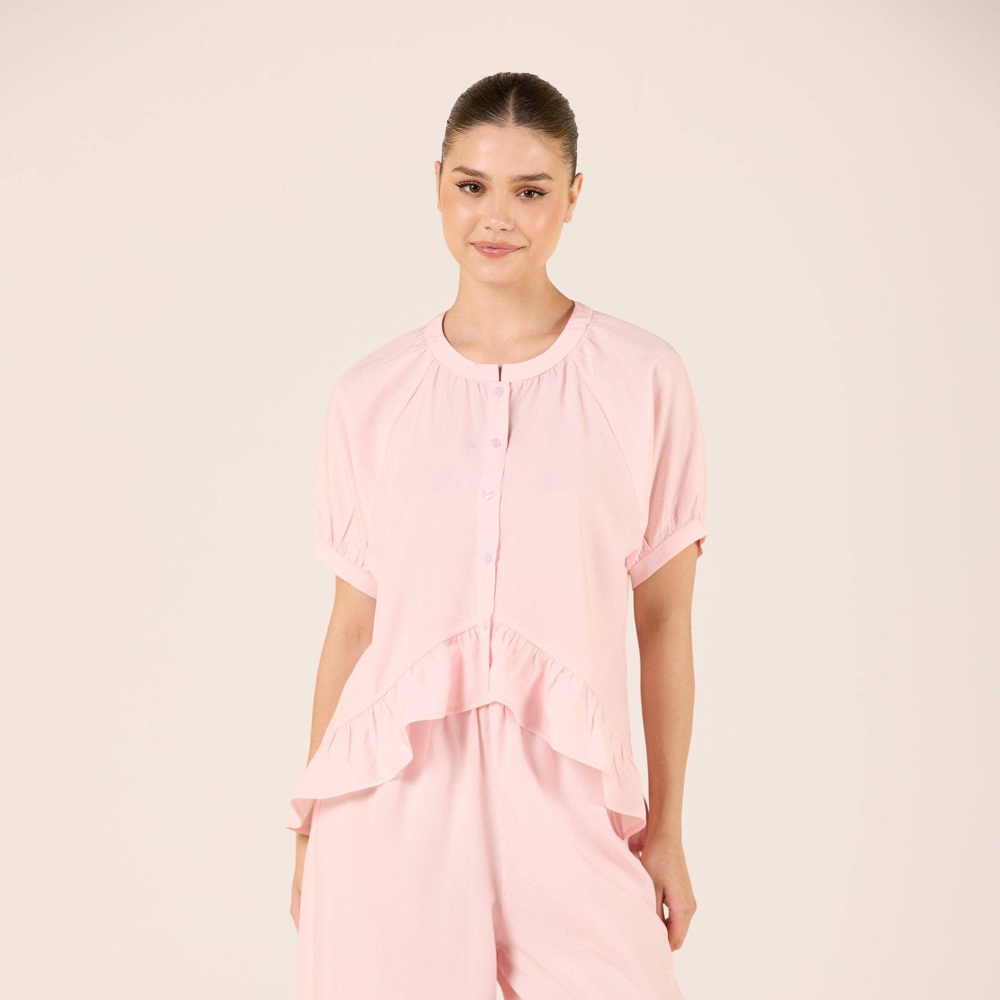 Tencel Plaid Short Balloon Sleeve Shirt - shopaleena