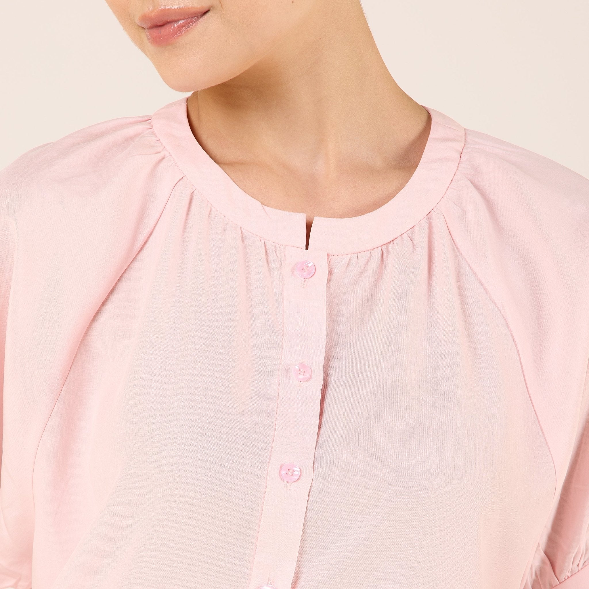 Tencel Plaid Short Balloon Sleeve Shirt - shopaleena