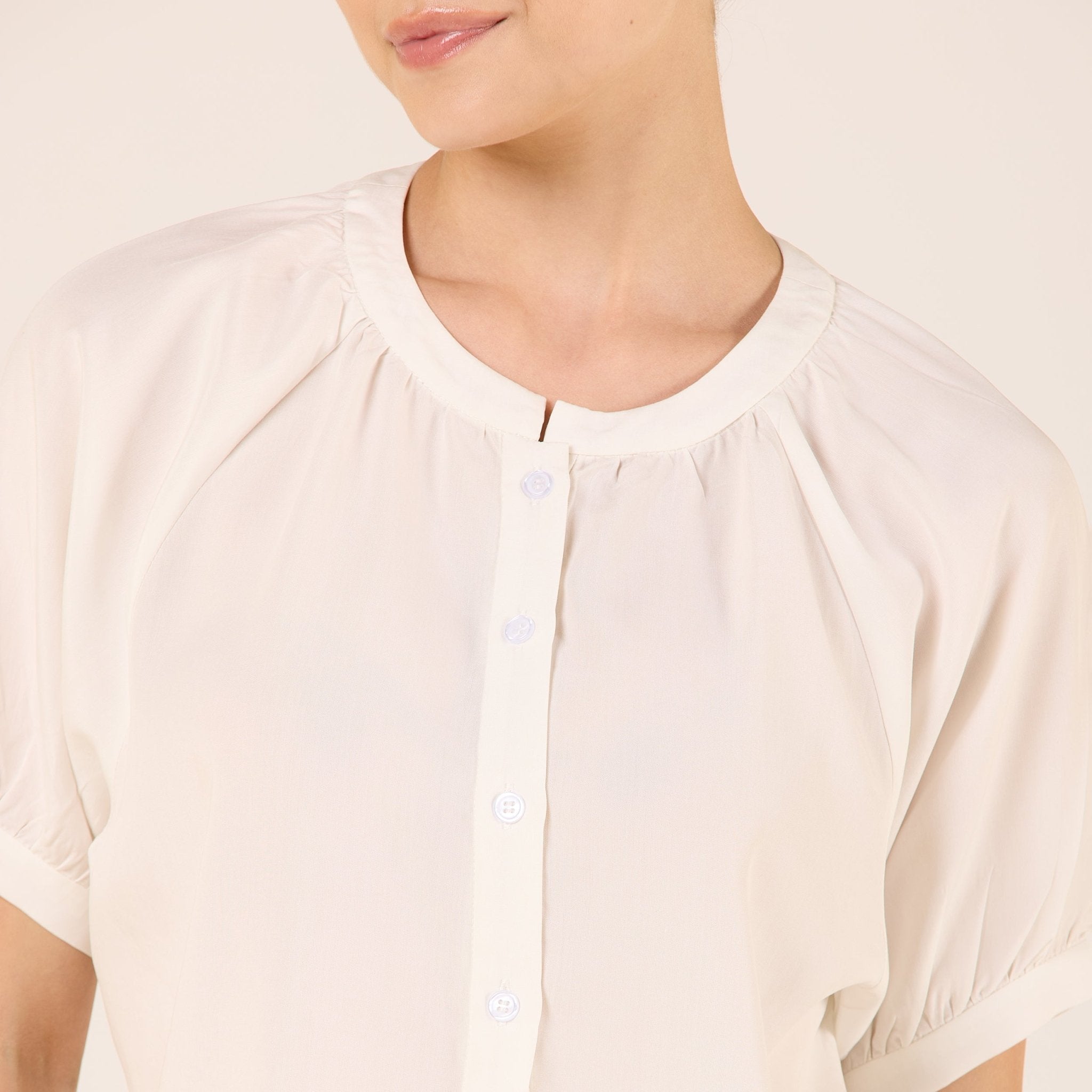 Tencel Plaid Short Balloon Sleeve Shirt - shopaleena