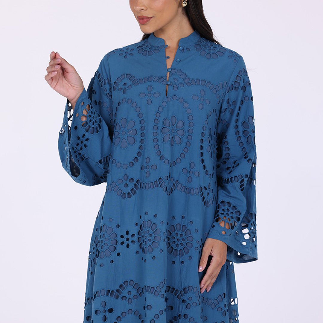 Tonal cotton Wide sleeve midi dress - shopaleena