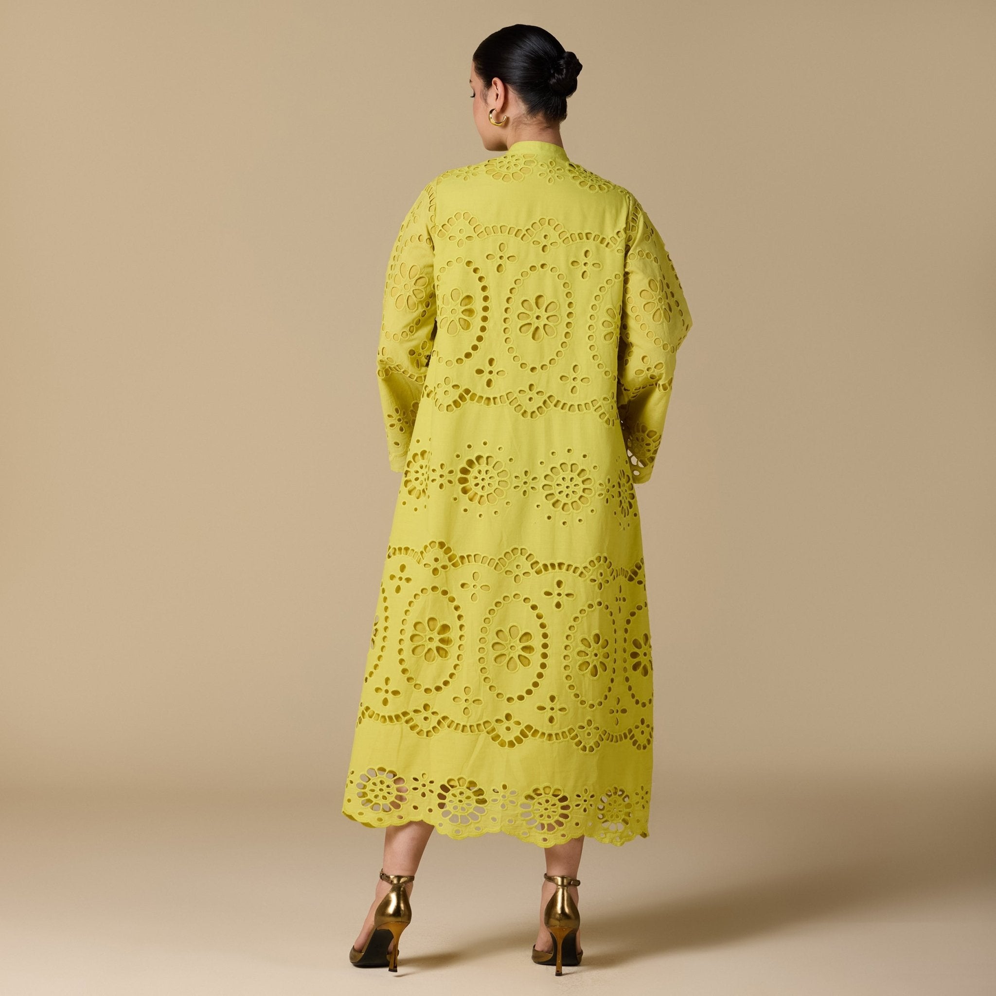 Tonal cotton Wide sleeve midi dress - shopaleena