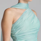 Turquoise One Shoulder Draped Chiffon Maxi Dress - shopaleena