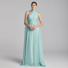 Turquoise One Shoulder Draped Chiffon Maxi Dress - shopaleena