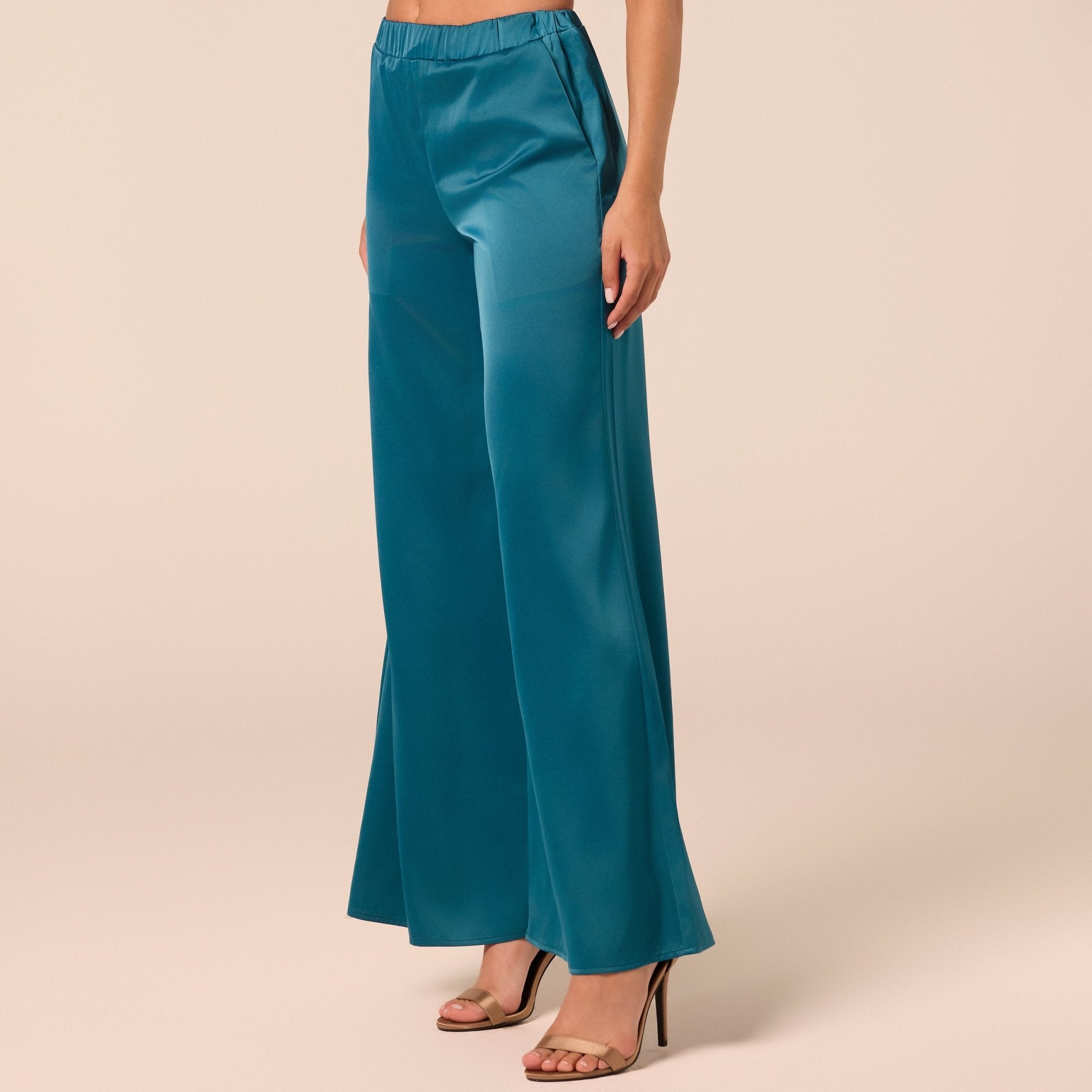 Turquoise Satin Flare Pants - shopaleena