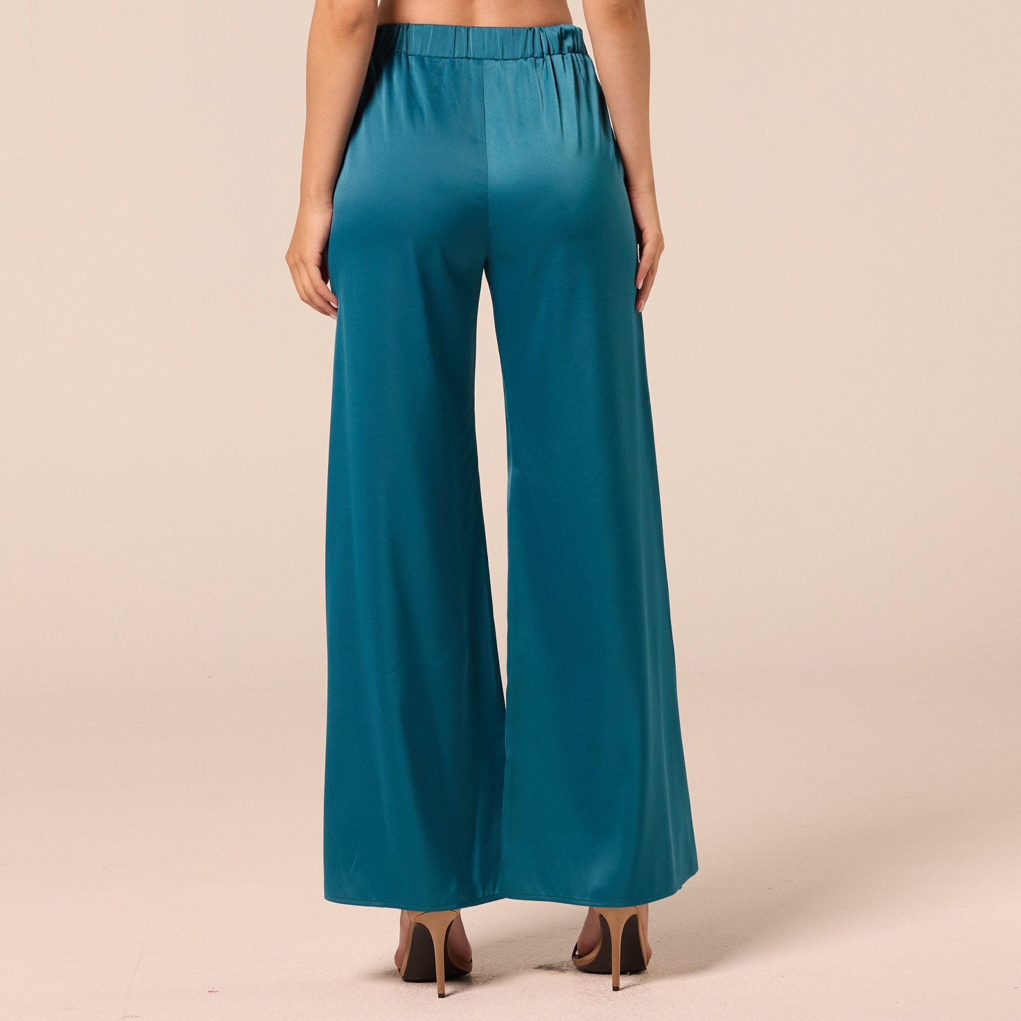 Turquoise Satin Flare Pants - shopaleena