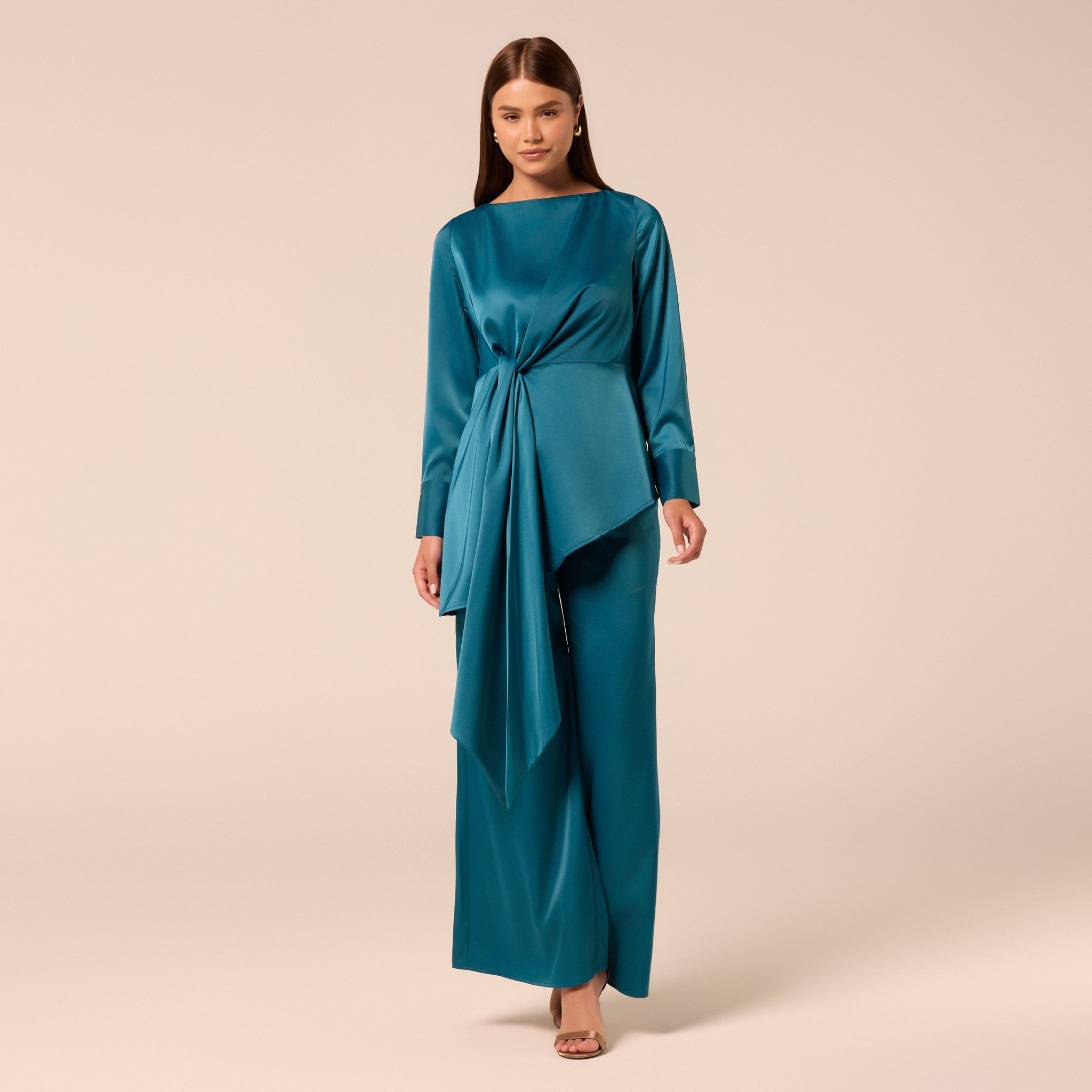 Turquoise Satin Flare Pants - shopaleena