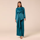 Turquoise Satin Flare Pants - shopaleena