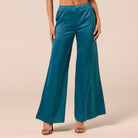 Turquoise Satin Flare Pants - shopaleena
