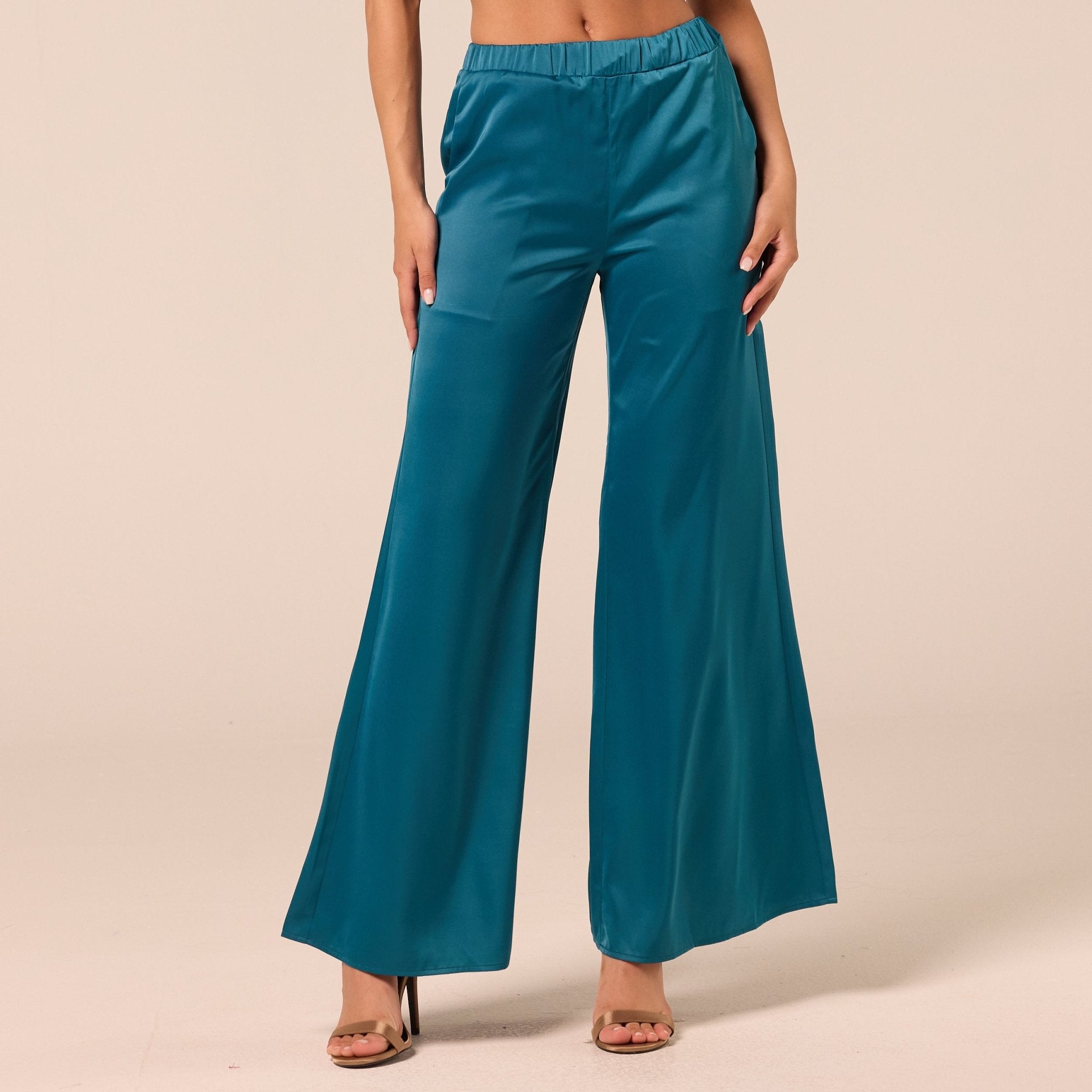 Turquoise Satin Flare Pants - shopaleena