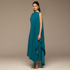 Turquoise Sleeveless Crepe Maxi Dress with Side Scarf - shopaleena