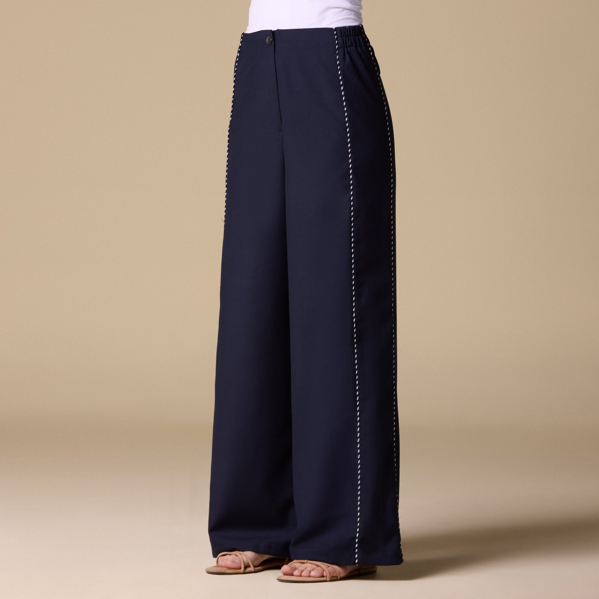 Twill Wide Leg Trim Pants - shopaleena