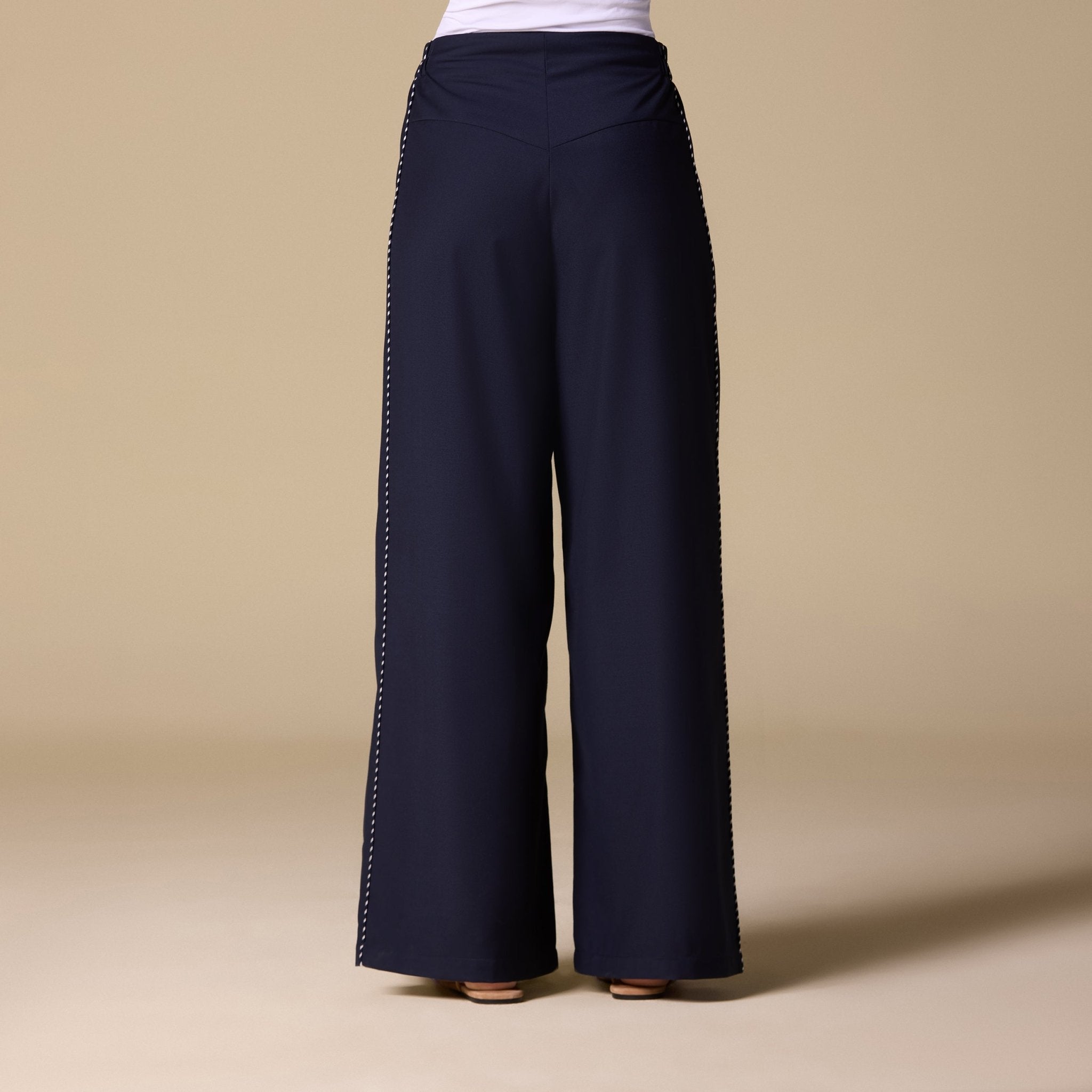 Twill Wide Leg Trim Pants - shopaleena