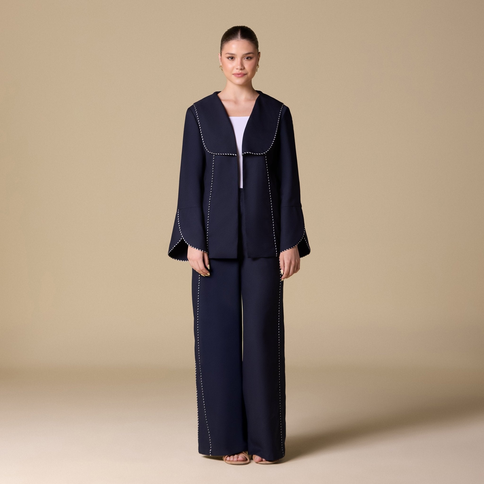Twill Wide Leg Trim Pants - shopaleena