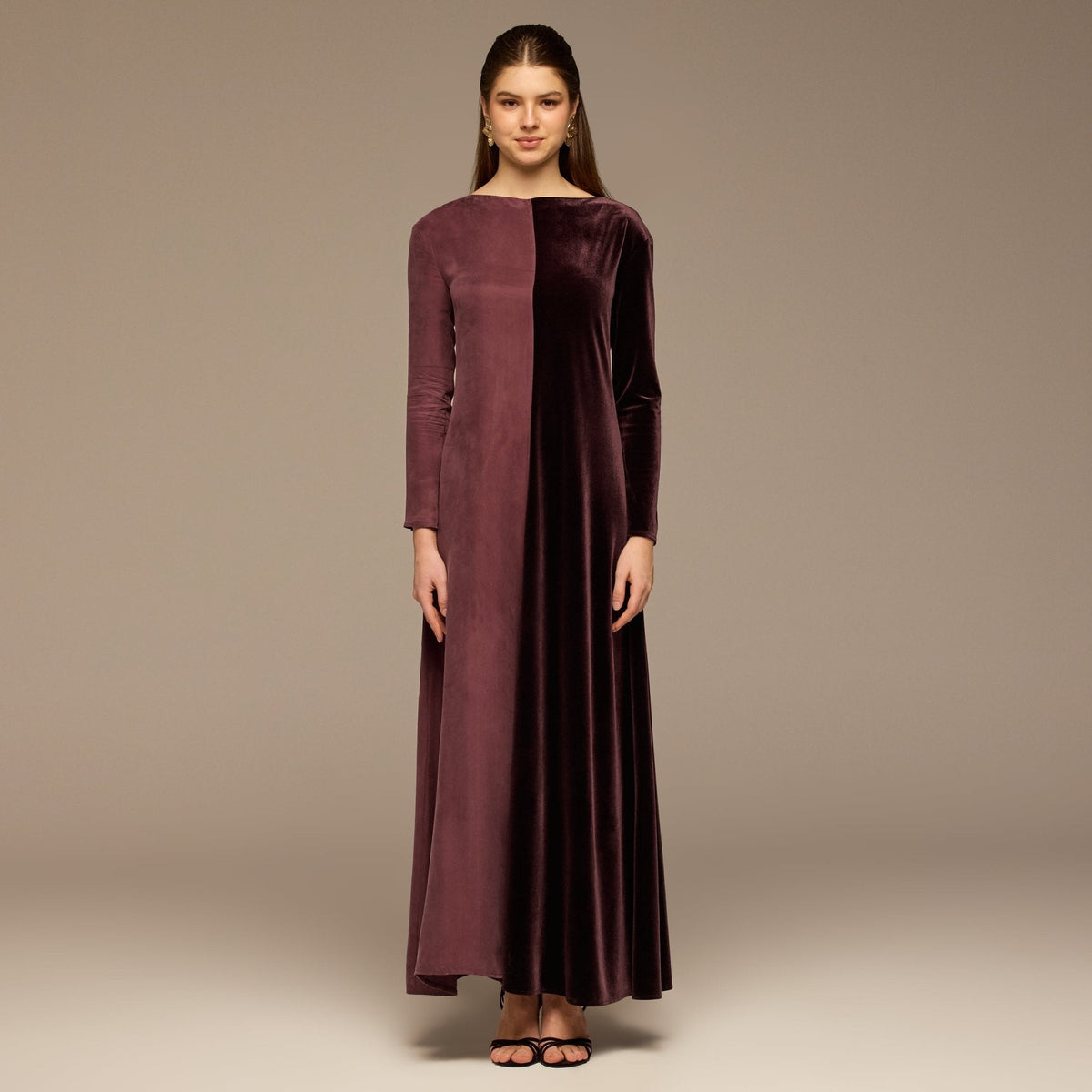 Two Tone Velvet-Cupro Maxi kaftan - shopaleena