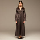 V-Neck Flared Sleeve Satin Kaftan - shopaleena