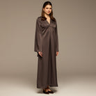 V-Neck Flared Sleeve Satin Kaftan - shopaleena