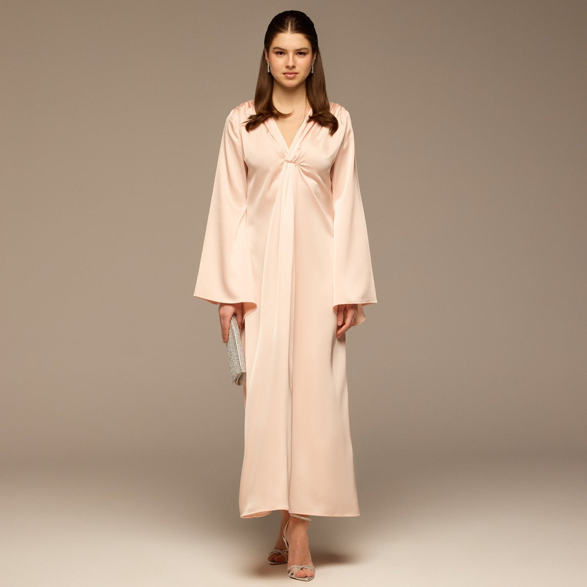 V-Neck Flared Sleeve Satin Kaftan - shopaleena