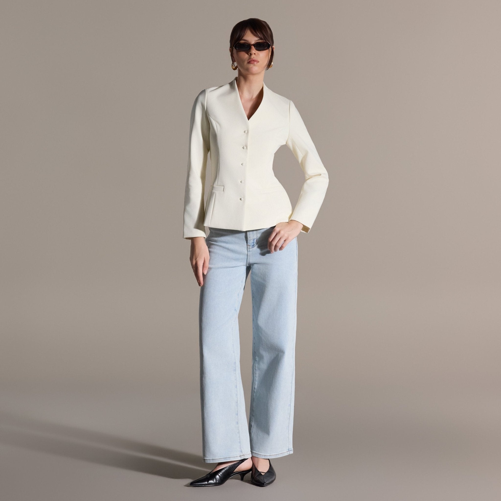 V-Neck Peplum Blazer - shopaleena