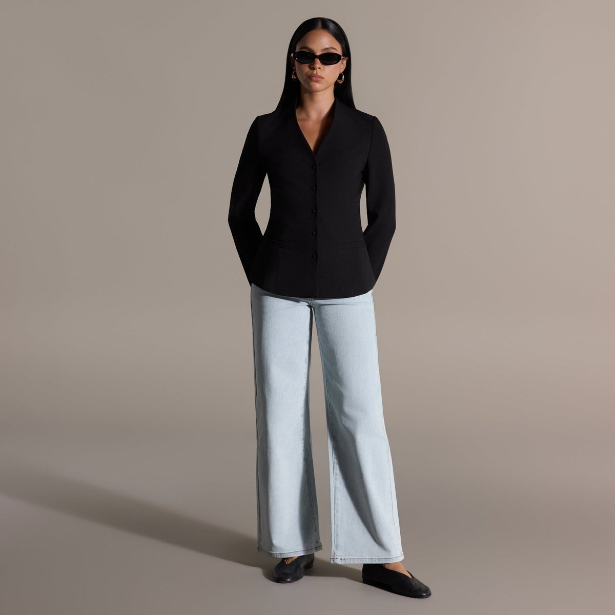 V-Neck Peplum Blazer - shopaleena