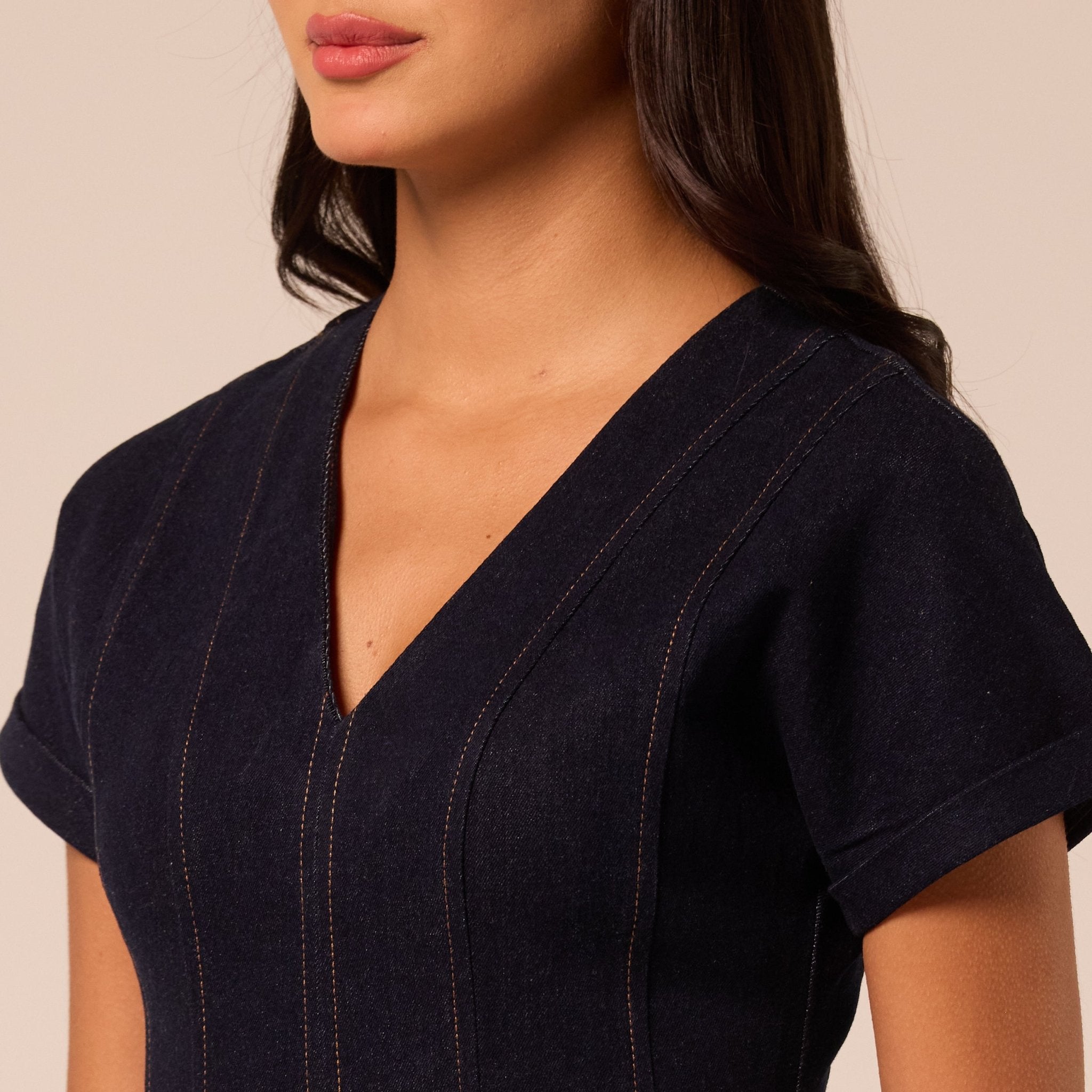 V Neck Short Sleeve Denim Maxi Dress - shopaleena