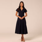 V Neck Short Sleeve Denim Maxi Dress - shopaleena
