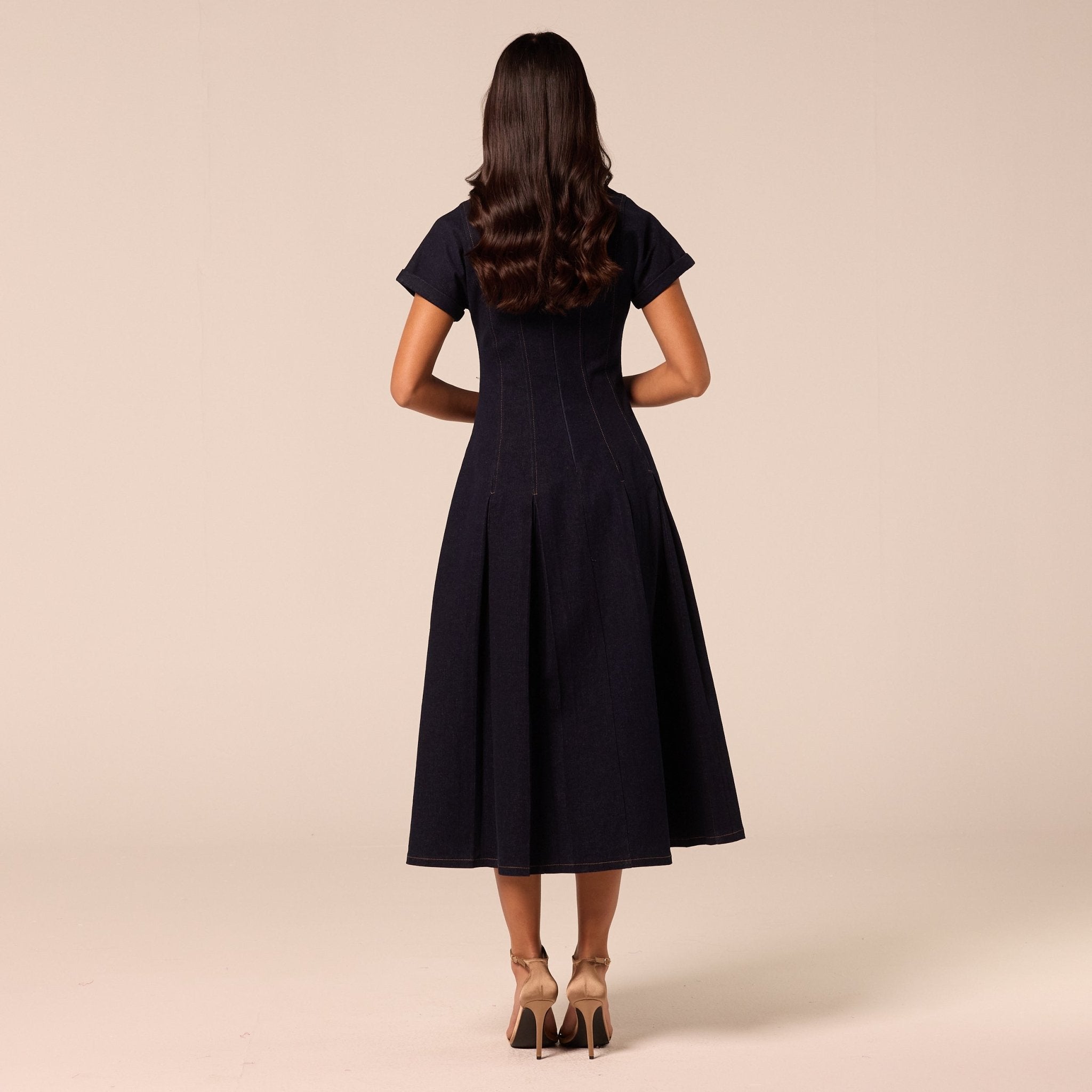 V Neck Short Sleeve Denim Maxi Dress - shopaleena