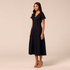 V Neck Short Sleeve Denim Maxi Dress - shopaleena