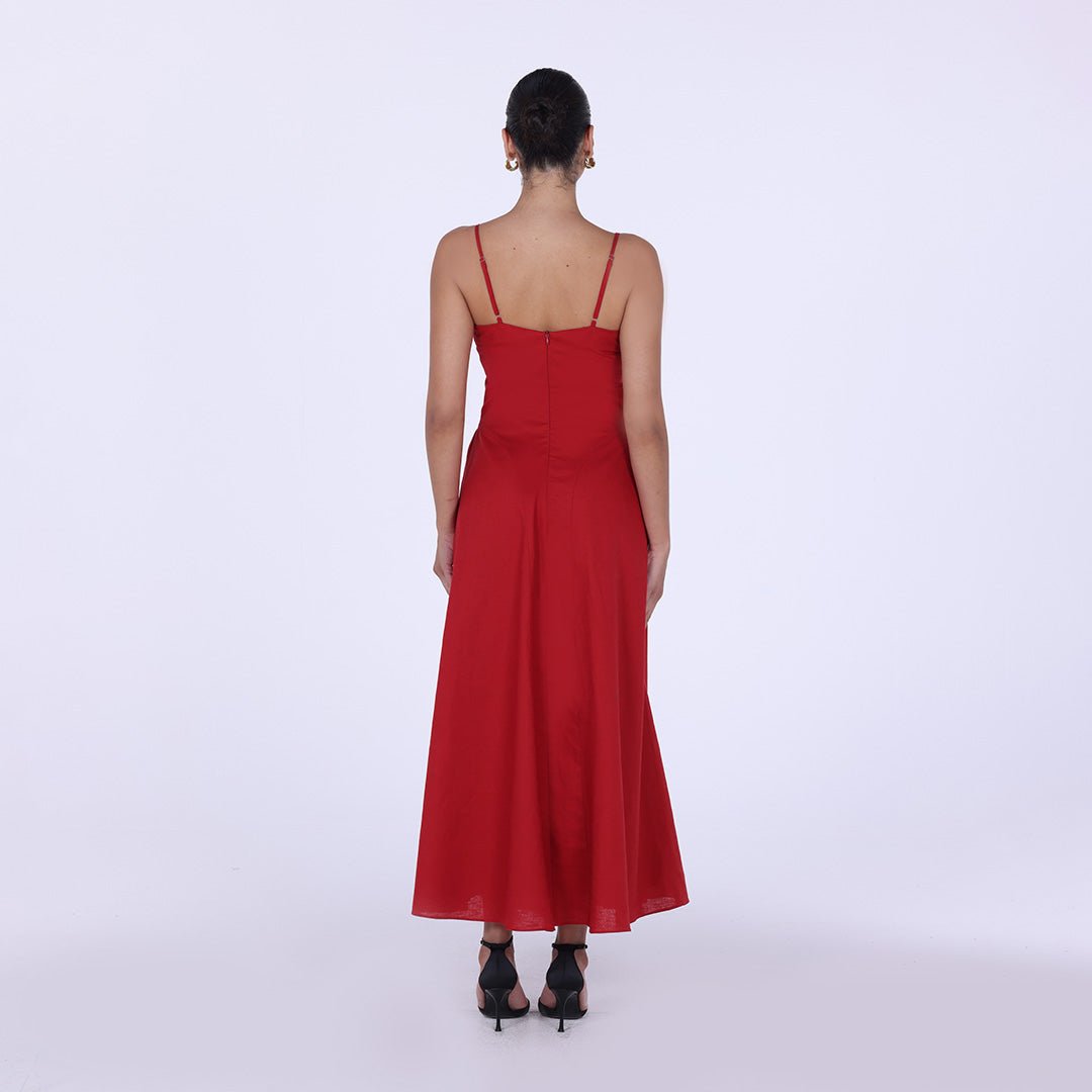 V - neckline Spaghetti Straps Midi Dress - shopaleena