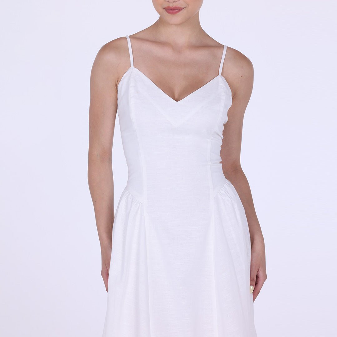 V - neckline Spaghetti Straps Midi Dress - shopaleena