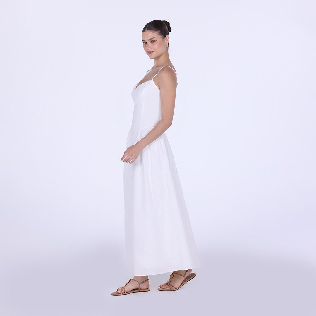 V - neckline Spaghetti Straps Midi Dress - shopaleena