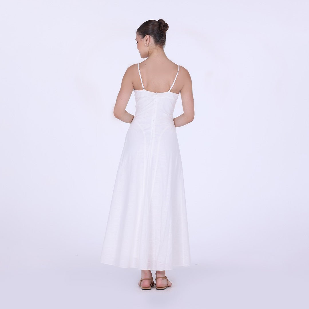 V - neckline Spaghetti Straps Midi Dress - shopaleena