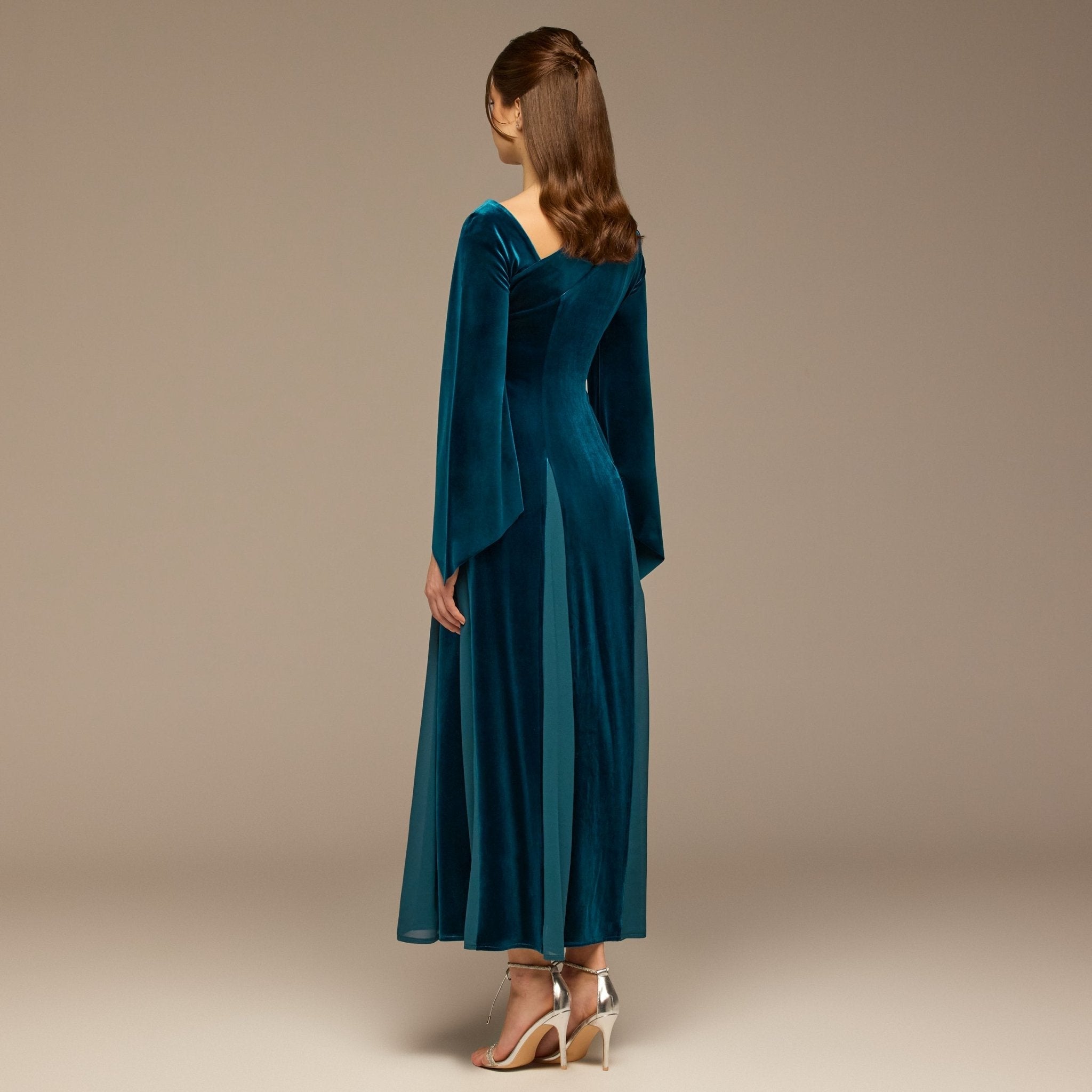 Velvet Chiffon One-Shoulder Maxi Dress - shopaleena