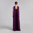 Velvet-Chiffon Strapless Gown with Draped Scarf - shopaleena