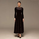 Velvet Maxi Dress with Lace Godets - shopaleena