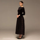 Velvet Maxi Dress with Lace Godets - shopaleena