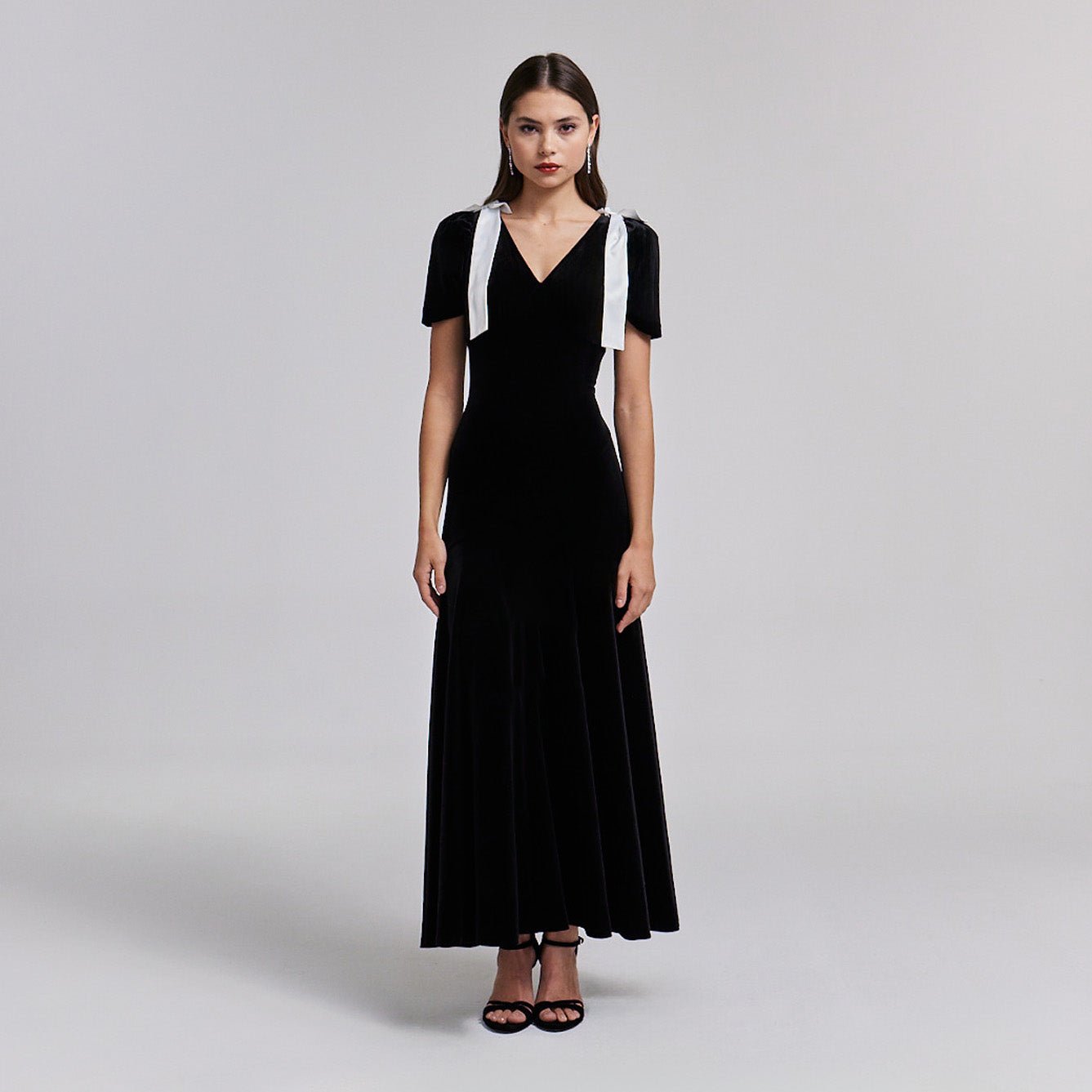 Velvet Puff Sleeve Maxi Dress - shopaleena